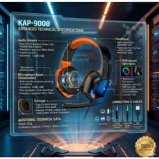 Headset Gamer KAPBOM KA-9008 | RGB Multicolor, Drivers 40mm e Microfone Cristalino | USB + 3,5mm