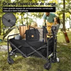 Carrinho Multiuso Dobrável Portátil Preto Para Carga Camping Pesca Compras