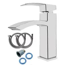 Torneira Banheiro quadrada Inox 304 preta quente e fria torneira de armário de banheiro prata