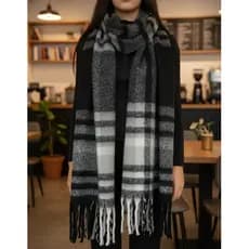 Cachecol Feminino Xadrez Grande 50x280cm Com Franjas Macio e Quentinho Echarpe Elegante