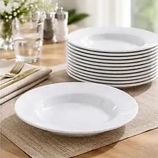 Jogo 12 Pratos Fundos 23cm Melamina Branca Resistente Refeitório Restaurante Lanchonete Buffet