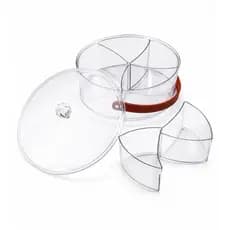 Petisqueira Redonda 5 Divisórias Com Tampa Transparente Porta Doces Balas Chocolates Baleiro