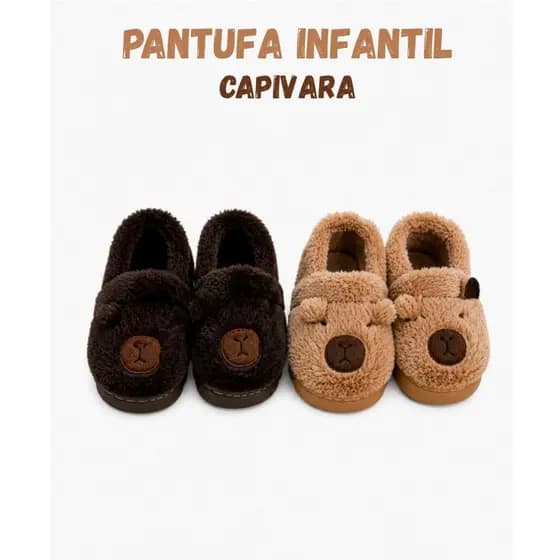 Pantufa Infantil Capivara Kawaii Peluciada Macia Quentinha Confortável Antiderrapante Menina Menino