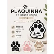 Plaquinha de Identificação Pet Personalizada 3D | Pingente para Coleira Cachorro e Gato com Nome e Telefone