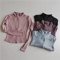 Jaquetas Femininas Com Zíper Completo Para Ioga , Treino , Corrida , Furos Polegar , Ajuste Justo , Elástico , Manga Com
