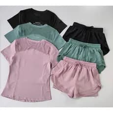Terno De Exercício Conjunto De Duas Peças Feminino Verão Roupas De Yoga De Secagem Rápida Esportes De Corrida Ao Ar Livr