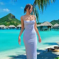 Pkb-Vestido Longo Slim Fit Com Estampa Floral Sem Mangas Costas Abertas