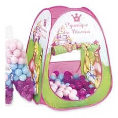 Kit Cacana Toca Barraca Casinha Infantil Dobrável Princesas + 25 Bolinhas Coloridas Piscina de Bolinhas