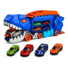 Caminhão De Engolir Pista Cegonha Dinossauro Brinquedo 7 Em1