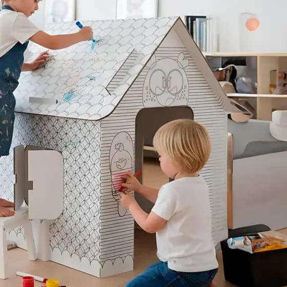 Casinha De Papelão Para Colorir Infantil Be Place Kids Brinquedo Criança Divertido