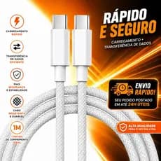Cabo USB-C Para iPhone 16 15 Plus Pro Max Tipo Carregador Rápido Android Macbook ipad PD