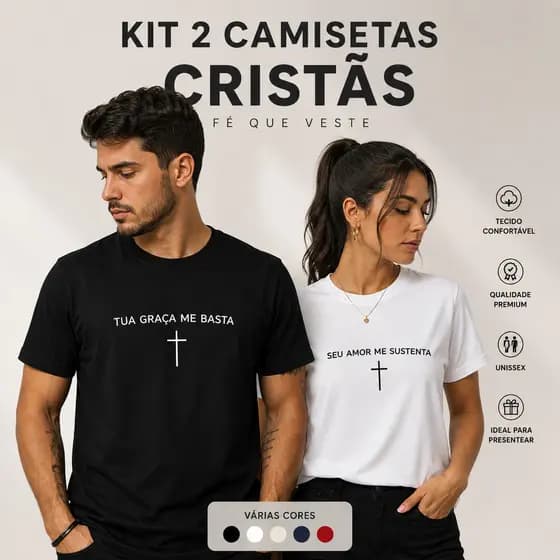 Kit 2 Camisetas Religiosas Tua Graça Me Basta, camiseta feminina, kit camiseta feminina premium