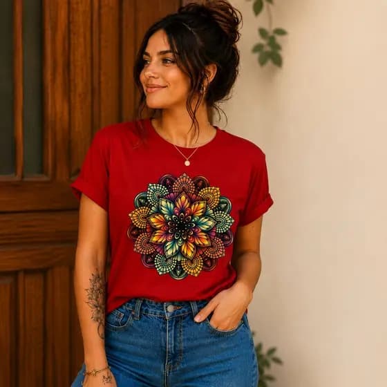 camiseta feminina mandala, camisa feminina mandala, camisa espiritualidade, camiseta premium