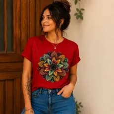 camiseta feminina mandala, camisa feminina mandala, camisa espiritualidade, camiseta premium