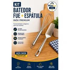 Kit Batedor Fue 25 cm + Espátula Inox 28 cm | Aço Inox Premium | MaxLu