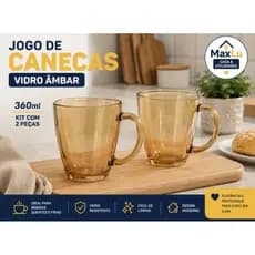 Jogo 2 Canecas Vidro Âmbar 360ml Xícara Café Chá Cappuccino Caneca de Vidro Resistente