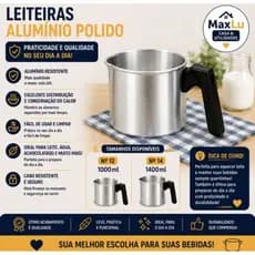Leiteira Alumínio Polido Nº12 e Nº14 Fervedor de Leite Café Água Resistente/Leiteira Cabo Resistente 1300ml 1600ml.