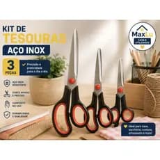 Kit Tesouras Multiuso 3 Peças Aço Inox Profissional Escritório Costura Artesanato
