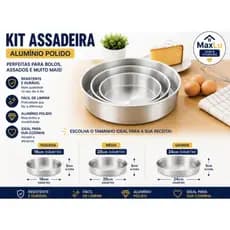 Assadeira Aluminio Redonda Individual -Jogo Assadeira Alumínio 3 Formas Redondas Bolo Torta Forno Assados 16cm 20cm 24cm