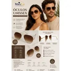 Óculos de Sol Unissex Armação Metal Dourada Lente Marrom Degradê e Preto