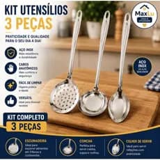 KIT UTENSÍLIOS EM AÇO INOX | COLHER DE SERVIR | CONCHA | ESCUMADEIRA