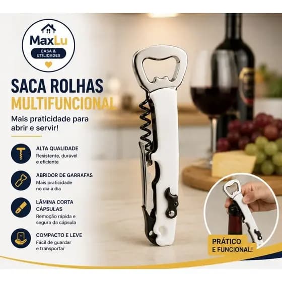 Saca-Rolhas Multifuncional em Aço Inox