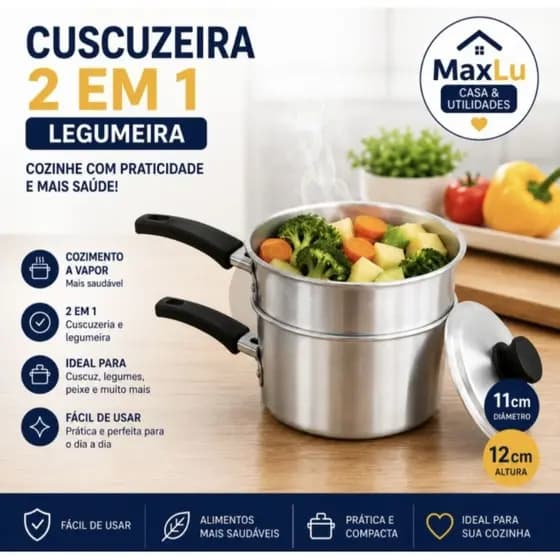 Cuscuzeira Individual 2 em 1 Alumínio | Legumeira Cozimento a Vapor.