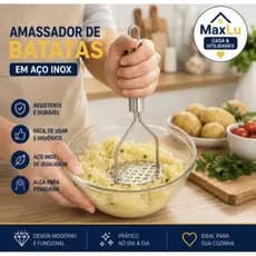 Amassador de Batatas e legumes em Aço Inox 26cm | Espremedor Manual | Cabo Anatômico