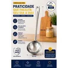 Kit Escumadeira 23cm + Concha 28cm Aço Inox Utensílios de Cozinha