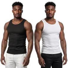 Kit 2 Regatas Masculinas Caneladas Premium Slim Fit Academia Fitness Treino Musculação Corte Americano Conforto Máximo