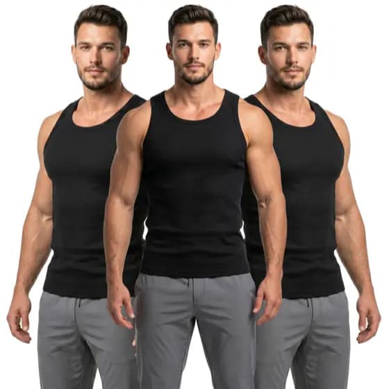 Kit Regatas Masculina de Ribana Canelada Regata Americana Dia a Dia Academia Fit