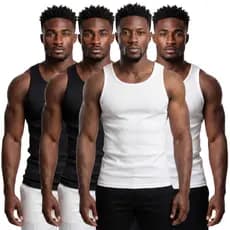 Kit 4 Regatas Masculinas Caneladas Premium Academia Fitness Algodão Confortável Slim Fit Preta e Branca Básica Treino