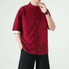 Estilo chinês Tang terno abotoado camisa asiática estilo chinês manga três quartos camisa de algodão Retro terno de mang
