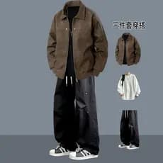 Terno de outono masculino legal bonito usar um conjunto completo de rufião bonito na moda jaqueta roupas masculinas#秋装套装