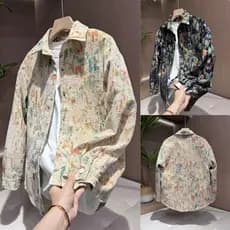 Outono Chenille Jacquard tecido lapela camisa jaqueta masculina na moda All-Match masculino feminino jaqueta#秋季雪尼尔提花编织翻领