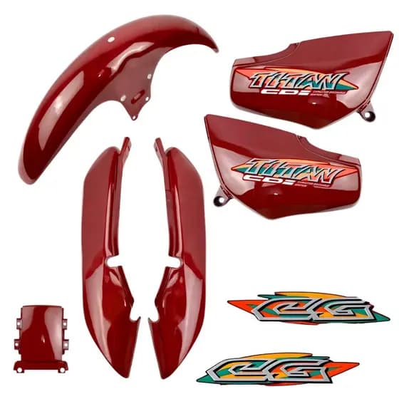 Kit Carenagem Cg Titan 125 Vermelho 1995 1996 1997 1998 1999 + Adesivos + Envernizado