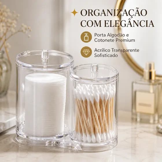 Porta Cotonetes Algodão  Acrilico Com Tampa Moderno Organizador Decorativo Banheiro Lavabo Balcao