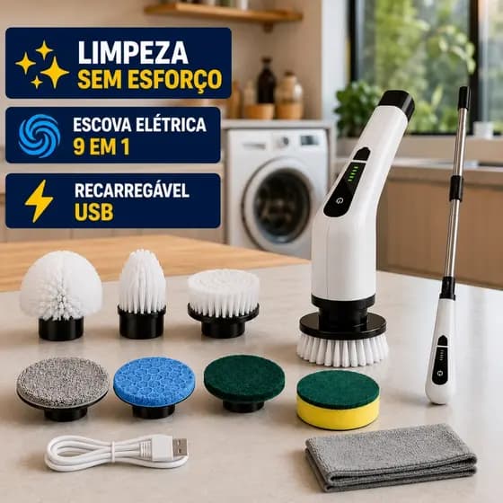 Escova De Limpeza Ajustável Janela Banheiro e Cozinha Ferramenta 9 em 1 Recarregável