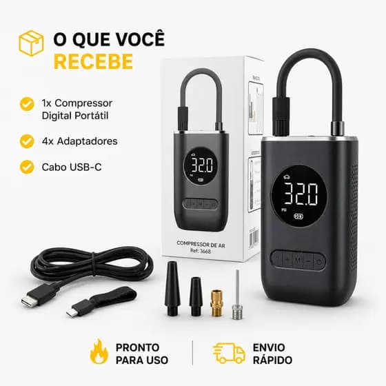 Compressor De Ar Elétrico Portátil Digital Pneu Carro Moto Bike Bicicleta Bola Piscina Inflável