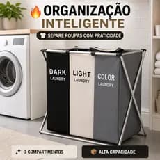 Cesto Roupa Suja cesto de roupa suja moderno Dobravel 3 Compartimentos Organizador
