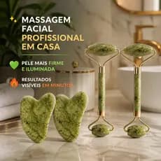 Kit 2 Rolo Pedra de Jade Placa Gua Sha Massagem Facial Anti Rugas Rolinho Jade Original Variações