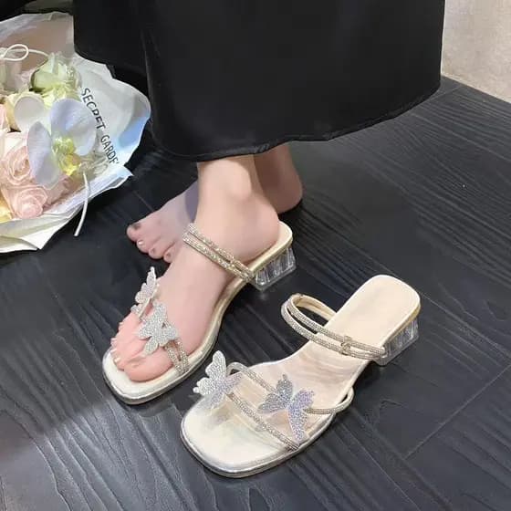 Desgaste exterior combinando saia estilo fada borboleta strass sandálias transparentes mulheres verão exterior usar salt