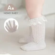 Meninas meias verão oco malha estilo fino meias do bebê moda coreana bebê princesa rendas meados de tubo meias de algodã