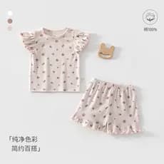 Infantil verão puro algodão desossado pequeno Floral terno bonito estilo coreano manga voadora pijamas do bebê de duas p
