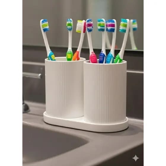 Porta Escovas de dente e Creme Dental Duplo com mesa – Porta Escova e pasta de dente - Banheiro