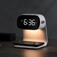 Despertador LED Com Luz Noturna Modo Soneca De Carregamento Sem Fio Para Sala De Estar E Decoração De Cabeceira Relógio