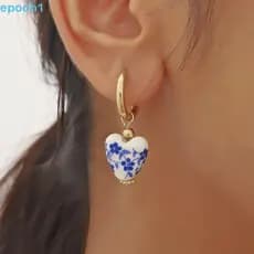 Brinco Pendurado De Pérola EPOCH1 , Brincos Boêmios Feitos À Mão De Porcelana Azul E Branca , Estilo Coreano