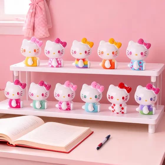 [Estoque pronto] Bonito desenho animado criativo arco-íris doce gatinho artesanato em resina decoração de Anime decoraçã