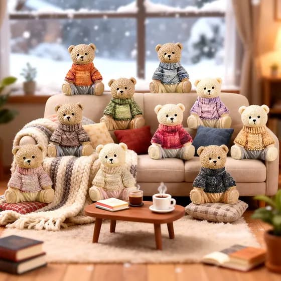 [Estoque pronto] Boneca fofa urso de pelúcia suéter textura resina casa escritório decoração de carro Cultural criativo