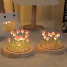 [Estoque pronto] Criativo feito à mão diy simulação pacote de Material de flor tulipa produto acabado luz noturna lumino